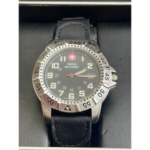 Wenger Swiss Military Watch Men Black Dial Steel Date Round